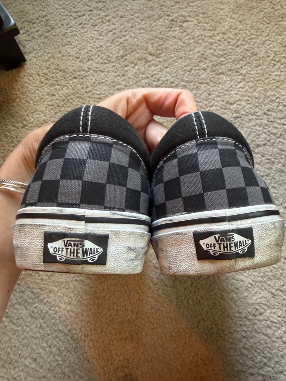 Vans Men's Gray and Black Checkered Slip-On Sneakers - Picture 7 of 9